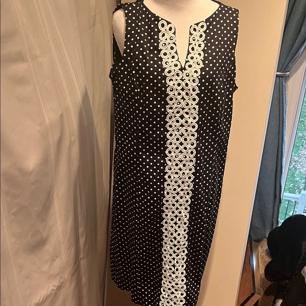 Jones Studio Black and White Polka Dot Midi Dress